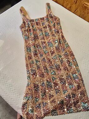 Cache Sleeveless Sequin Party Dress Small Multicolor